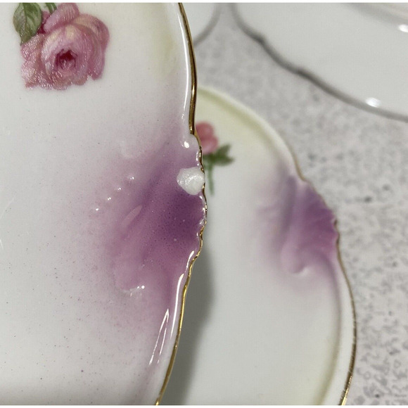 Art Nouveau Germany dessert bread plates set of 6 pink & yellow flowers romantic - Picture 9 of 9